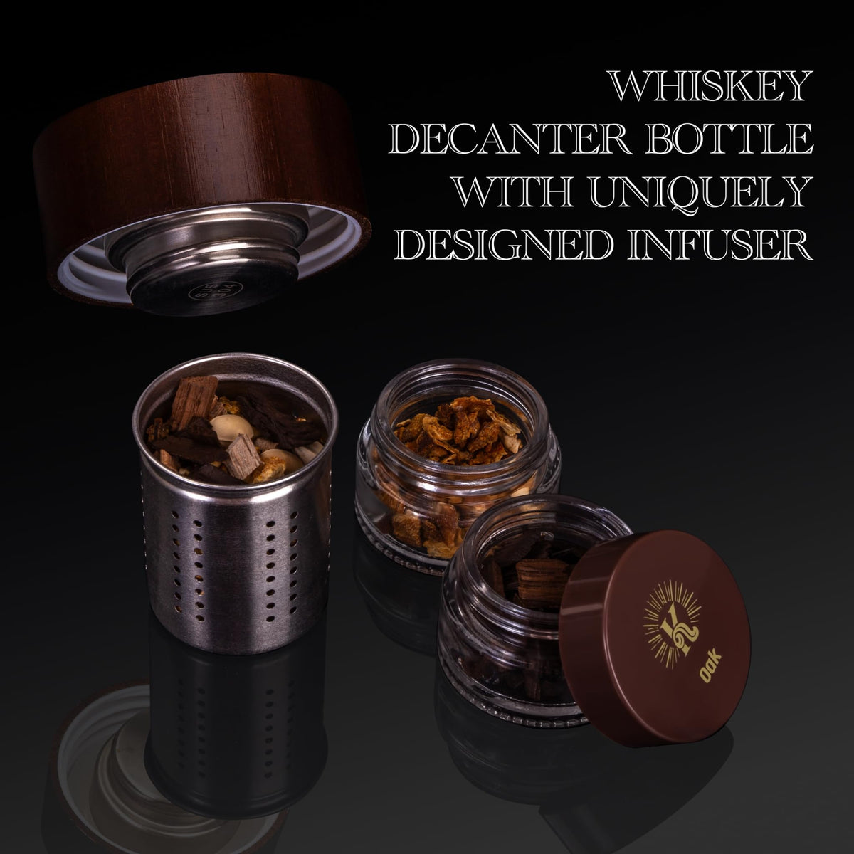 DIY Whiskey Gifts for Men - DIY Whiskey Infusion Set - Whiskey Making Kit - Decanter Set with Botanicals & Wood Chips - Bourbon Decanter & Birthday Gifts for Men