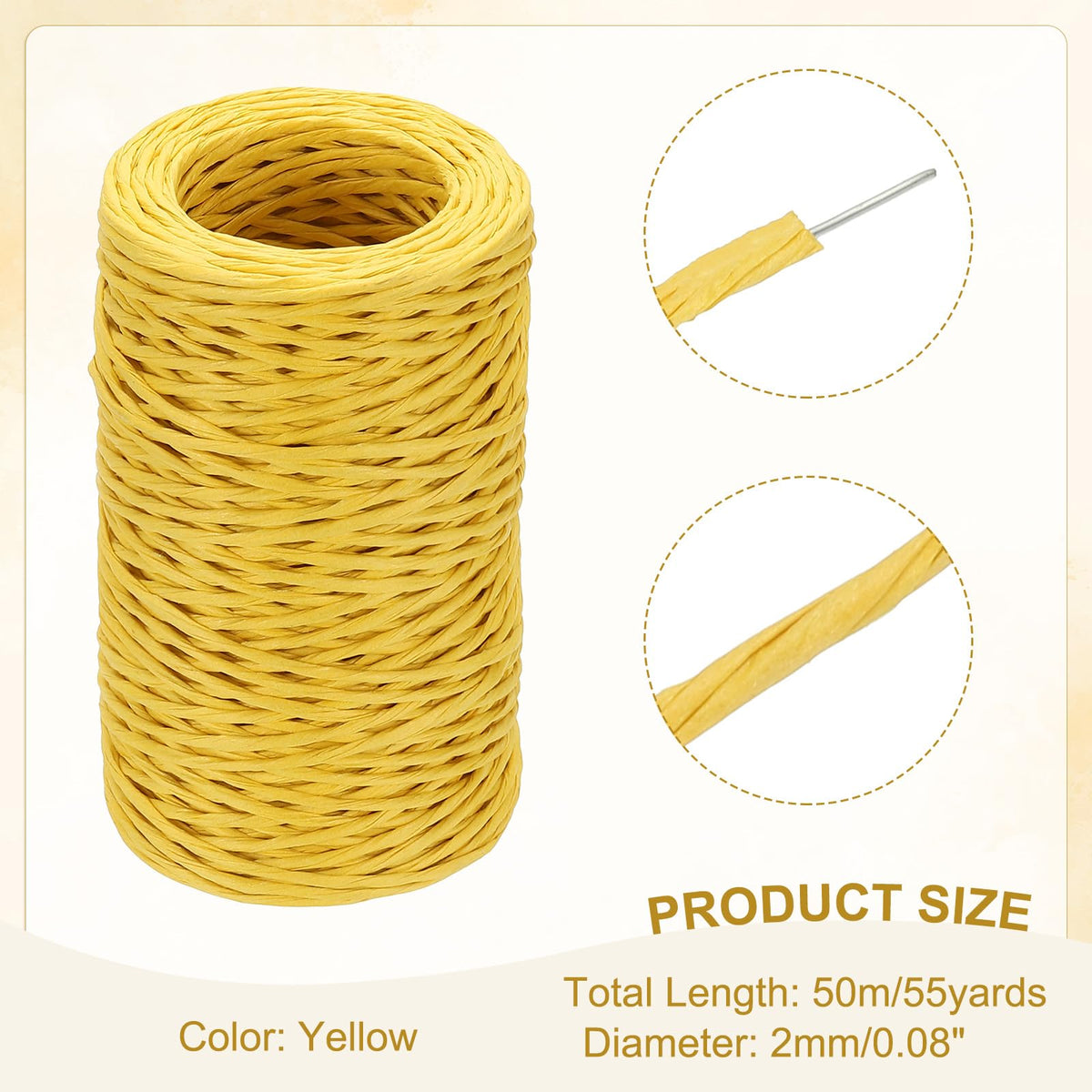 uxcell 55 Yards Floral Bind Wire Wrap Twine, 2mm Floral Wire Vine Bind Wire Rustic Craft Wire for DIY Projects Flower Bouquet Making Wreath Gift Wrapping Wedding Decoration, Yellow