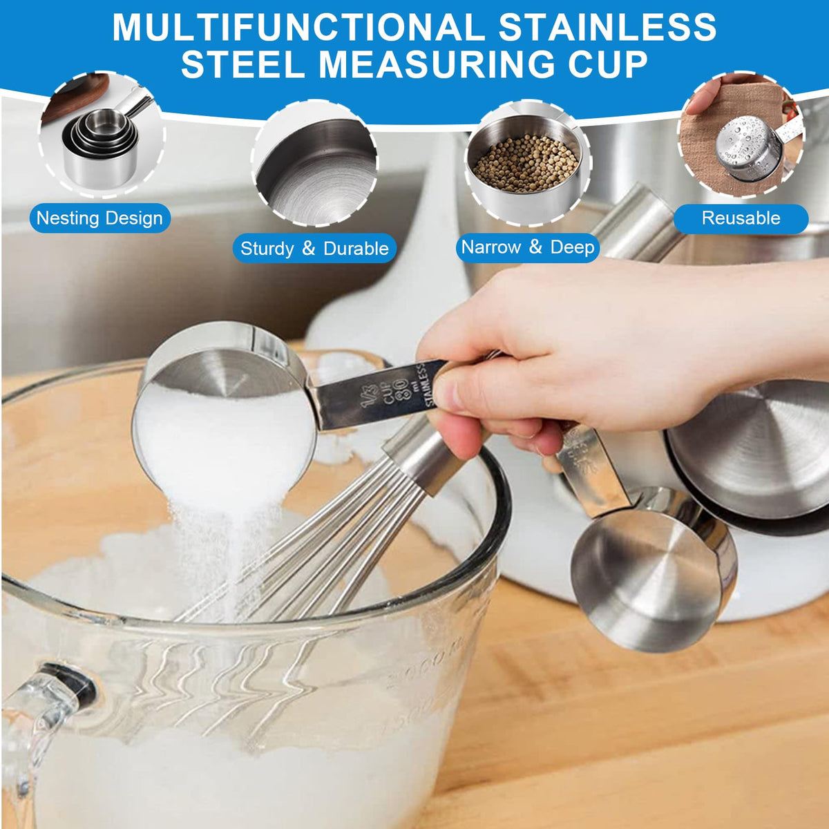Measuring Cups and Spoons Set 21 Piece, 11 Stainless Steel Nesting Measuring Spoons and Cups with 3 Plastic Measuring Cup, 3 Funnel, 3 Brush, 1 Ruler, Measuring Cup Set for Kitchen Baking Liquid Dry