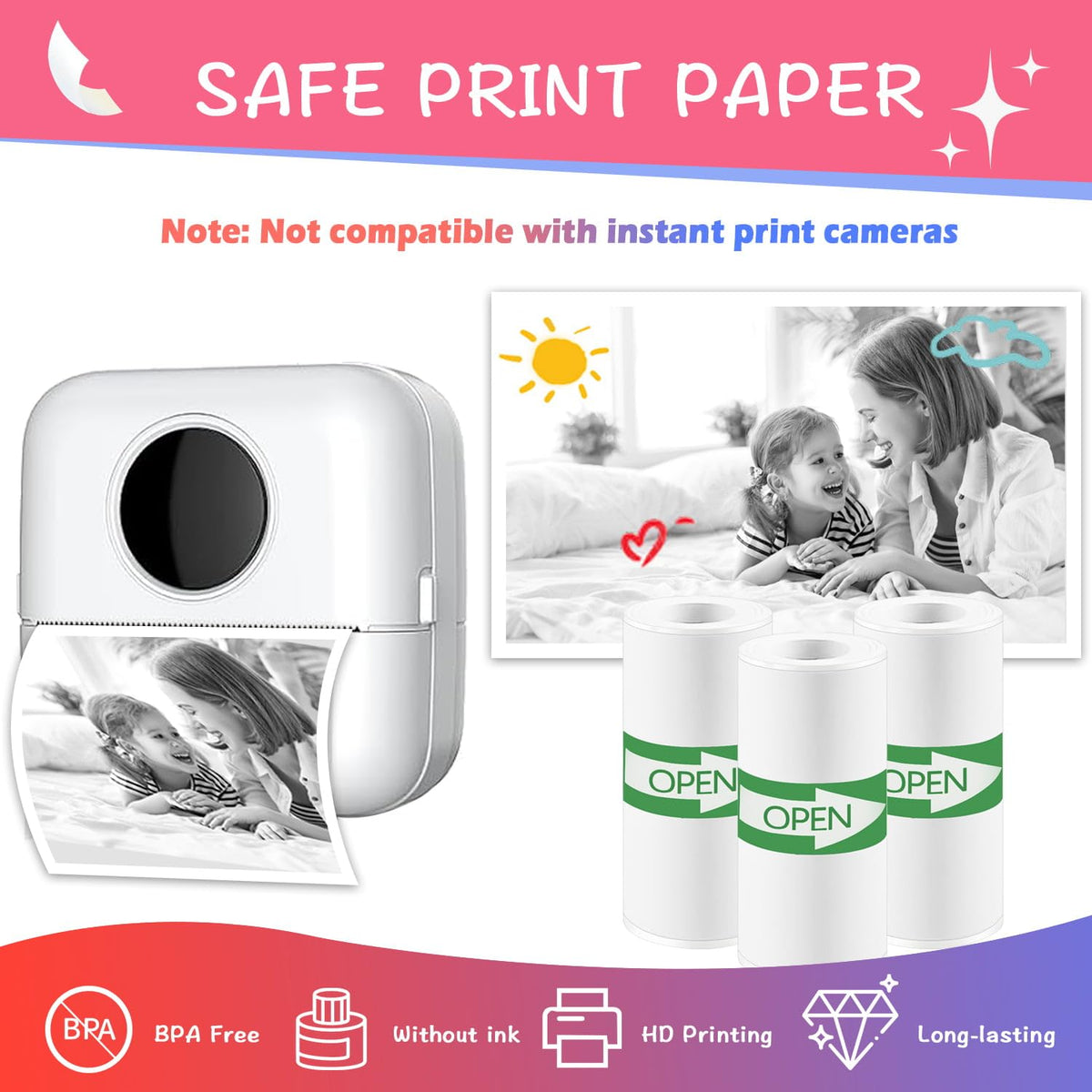 MIARALA 18 Rolls Mini Thermal Printer Sticker Paper, 57x25mm, High-Contrast Sticker Paper for Mini Pocket Printer, BPA-Free