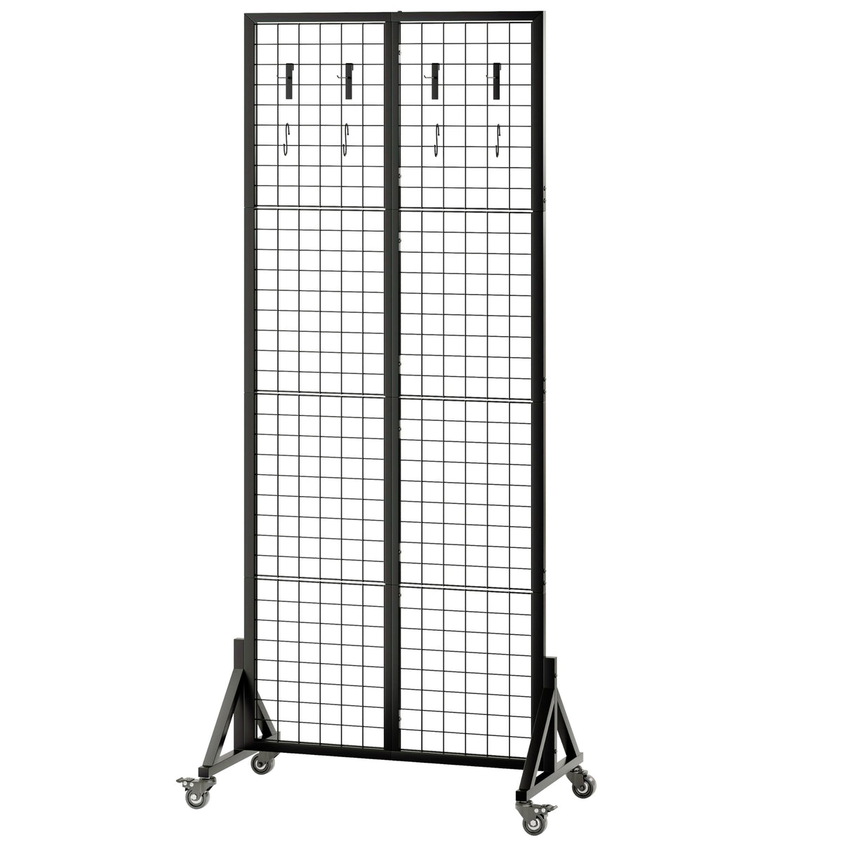 VAFEKOL Rolling Gridwall Display Stand, 65.6" H x 23.6" W Wire Mesh Rack with Wheels, Metal Display Grid for Art Shows, Craft Fairs, Retail Boutique & Home Storage, Black
