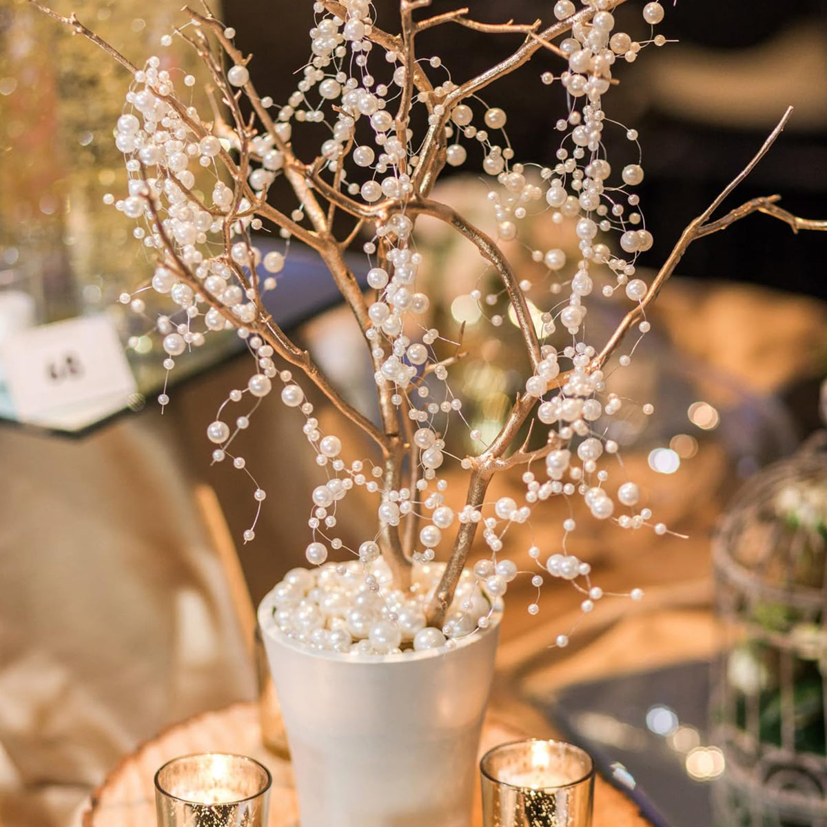 98FT Pearl Beads String Garland, 8mm 3mm Ivory Faux Pearl Beads Roll Strand Bulk for Wedding Party Flower Christmas Decoration DIY Craft