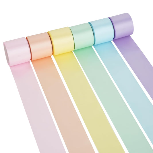 DINDOSAL Pastel Ribbon Assortment 1.5 Inch Double Face Satin Ribbon, 6 Rolls 30 Yards Rainbow Colored Ribbon for Garland, Baby Shower, Birthday Party, Wedding, Easter, Christmas, Gift Wrapping