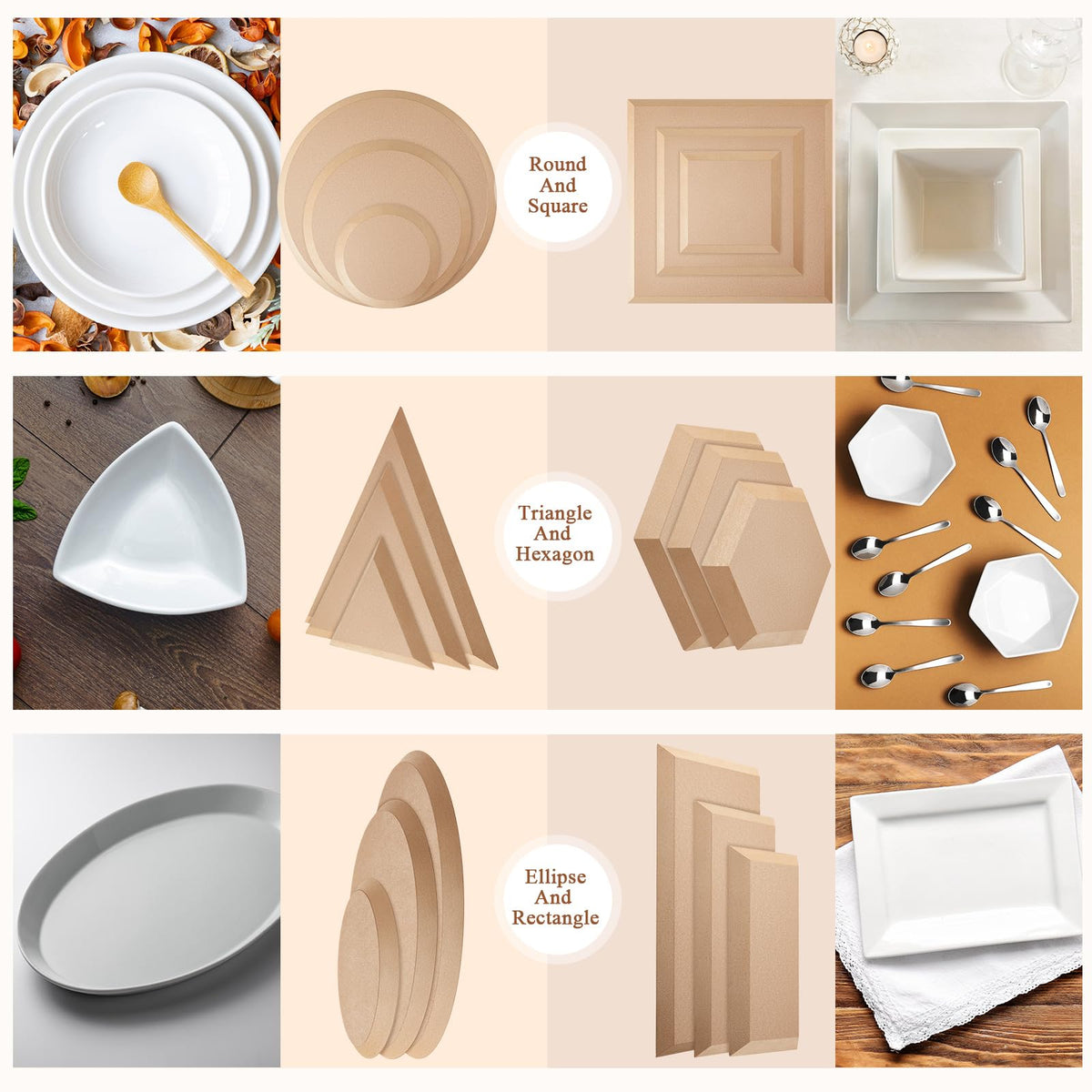 Sunnychicc 18 Pcs Ceramic Mold for Clay Wooden Pottery Molds for Clay Slump for Pottery Ceramic Plate Tools for Handbuilding Dish Plate, 6 Shapes, 18 Sizes