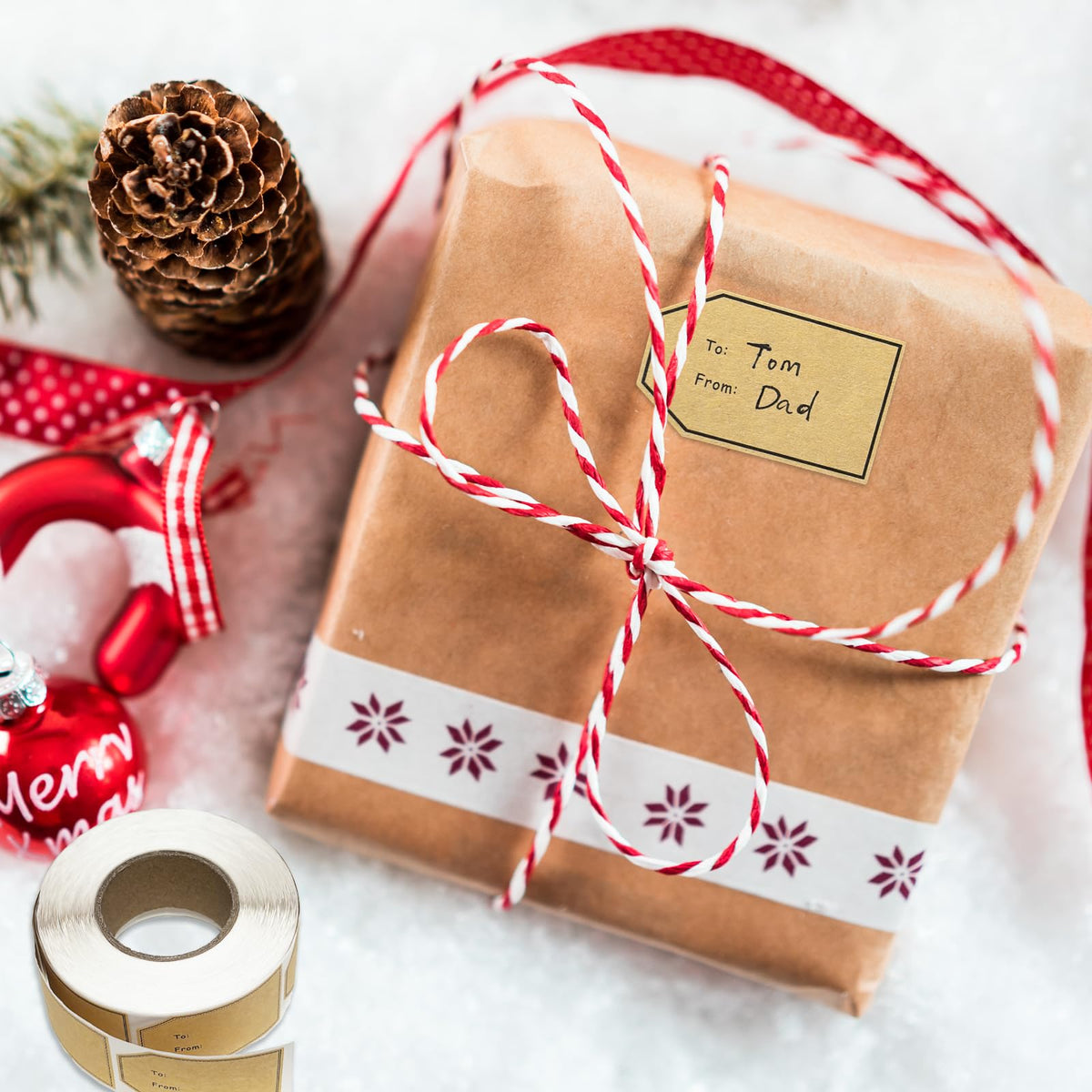 500 PCS Gift Tag Stickers, 1.18" x 2" Brown Kraft to and from Gift Name Labels, 4 Different Design, Self Adhesive Christmas Tags Valentines Day Stickers Holiday Present Stickers