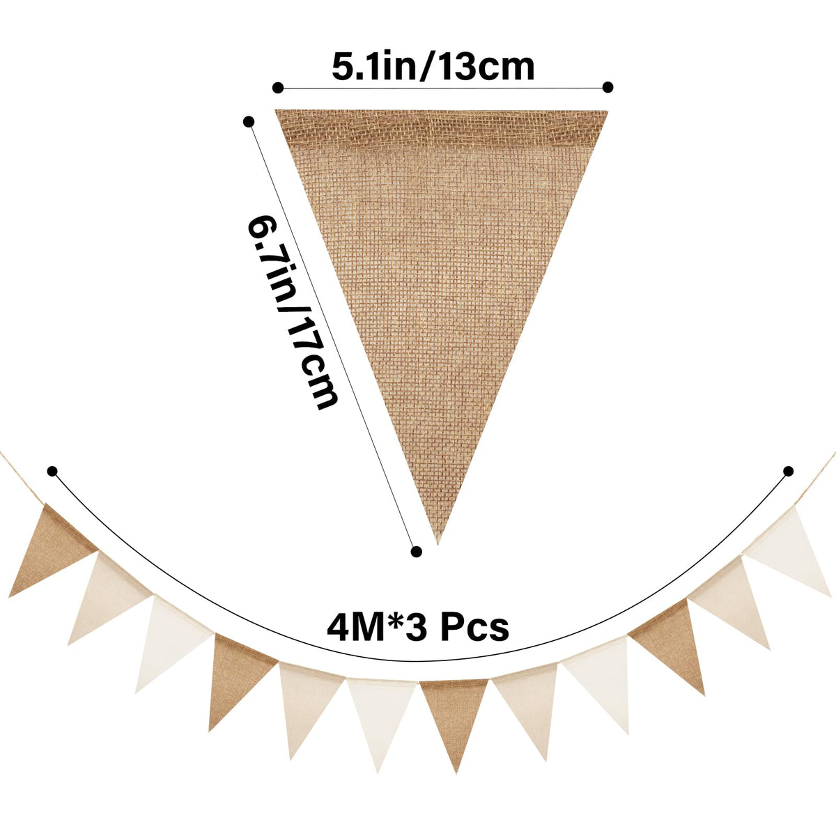 G2PLUS Pre-Strung Burlap Pennant Banner, 39Ft Linen Triangle Flag Bunting, 36pcs Pennant Banner Bunting Garland for Birthday, Wedding, Camping, Rustic Boho Theme Party Decorations