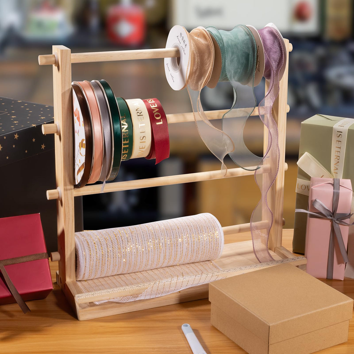 PUNLUXU Ribbon Storage Rack Spool Holder Organizer Sewing Craft Wreath Mesh Crochet Thread Tulle Roll Washi Tape Craft Florist Wrapping，15.7 in