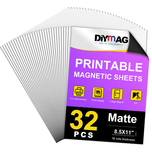 DIYMAG Printable Magnetic Sheets, 32Pcs 8.5 x 11 Inch Flexible Magnet Sheets Matte Non Adhesive Magnetic Paper for Inkjet Printer Photo DIY Crafts