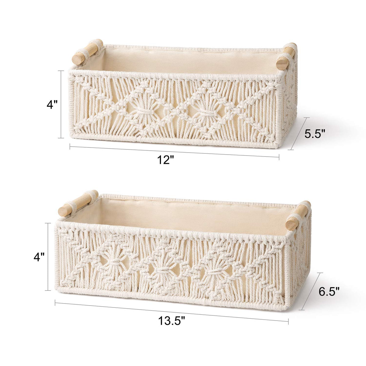 Mkono Macrame Storage Baskets Boho Decor Box Handmade Woven Decorative Countertop Toilet Tank Shelf Cabinet Organizer for Bedroom Livingroom Home, Set of 2, Ivory