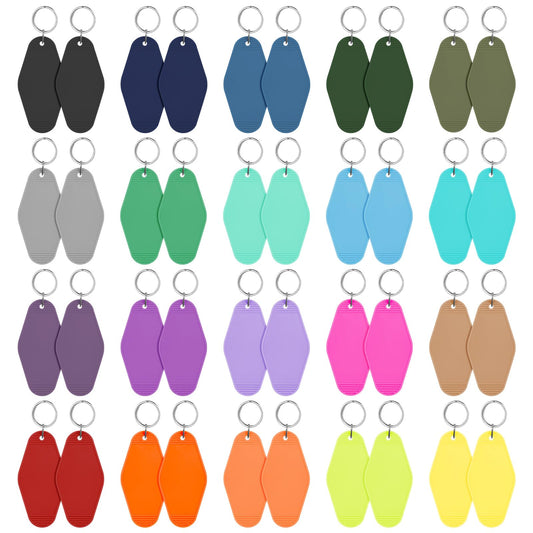 LOTMER 40 PCS Hotel Keychain Blank with Key Rings, 20 Colors Plastic Rhombus Motel Keychain, Keychain Blanks for DIY Keychains and Luggage Tag(Deep Colour)