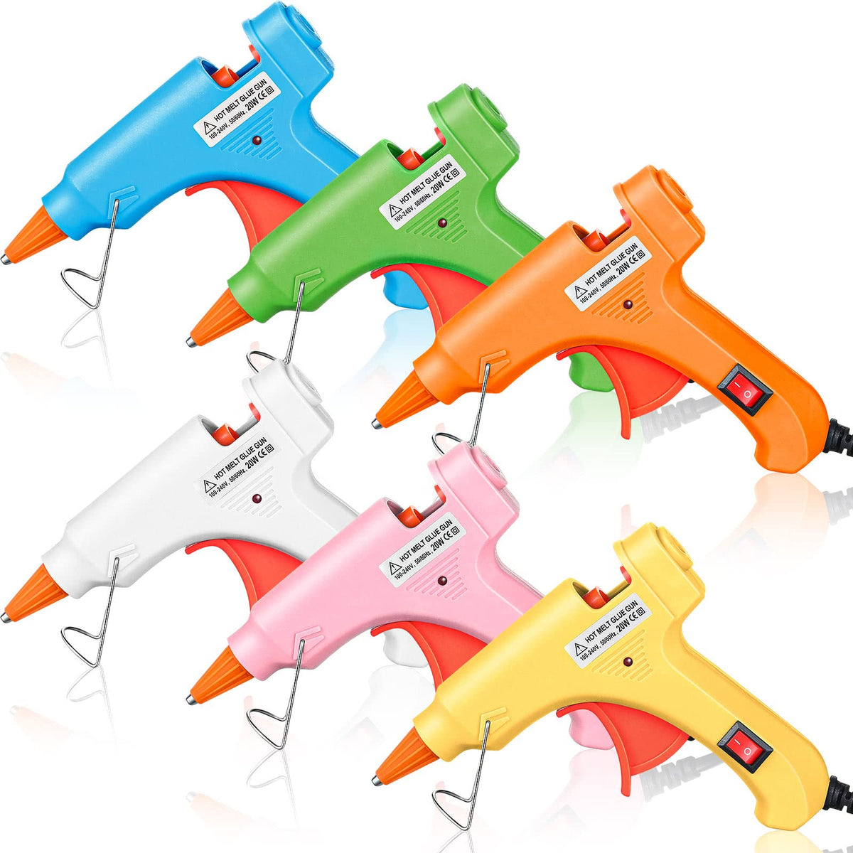 Zhengmy 6 Pcs Mini Glue Gun Crafts Hot Melt Guns Low Temp Glue with Burn Protection Fast Preheating and Easy Squeeze Trigger for School DIY Arts Class Projects Home Quick Repairs, 20 W (Multicolor)