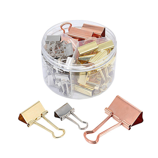 Office Binder Paper Clips Assorted Sizes Set (Small, Medium, Large) Multicolored (Rose Gold, Gold, Silver), 42 Pack