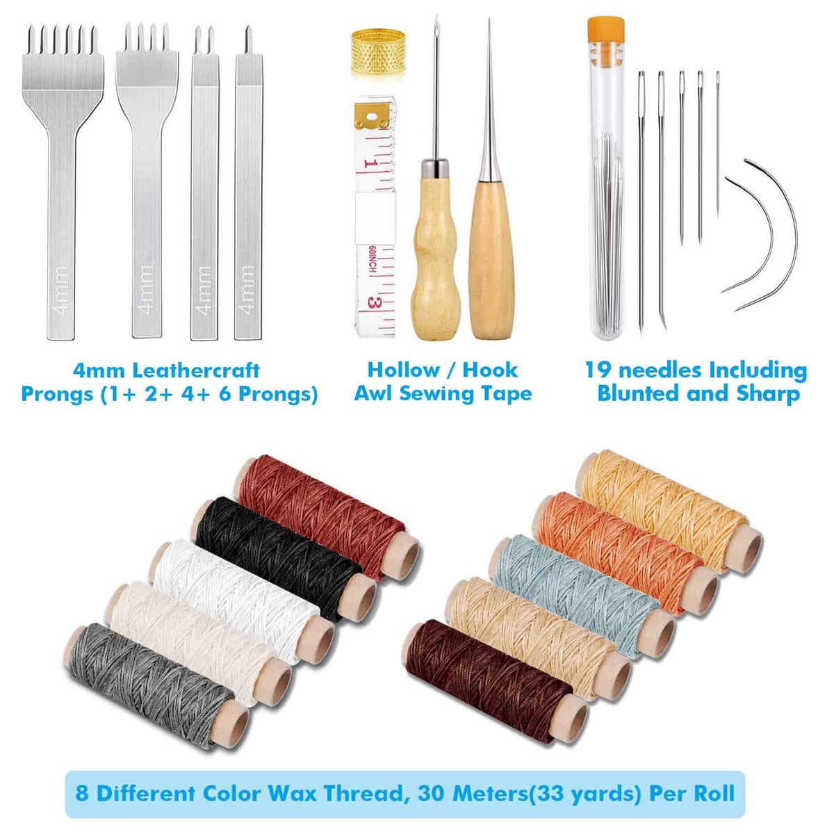 Cridoz 35 Pcs Leather Pouch Kit with Hole Punch, Sewing Tools, Waxed Thread and Large-Eye Stitching Needles for Beginner Crafting Projects