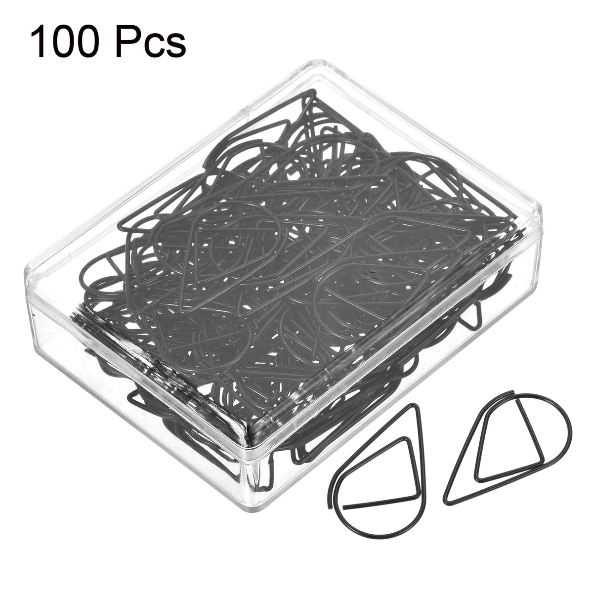 MECCANIXITY Paper Clip Drop-Shaped Cute Decorative Clips Bookmarks with Box 1.3 Inch Black for Organize Office Home, Pack of 100