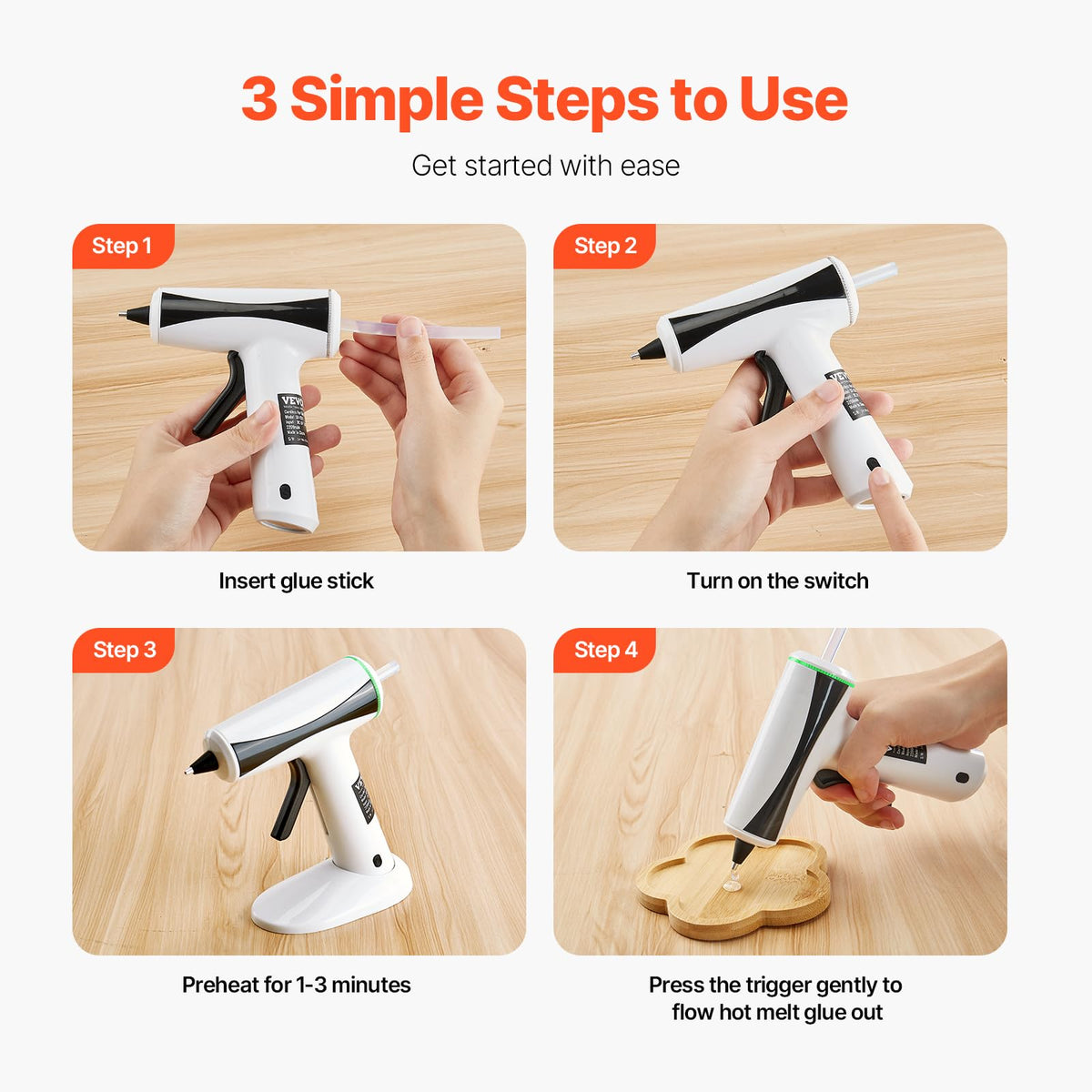 VEVOR Hot Glue Gun, Rechargeable Cordless Glue Gun, Mini Wireless Hot Glue Gun Kit with 2200mAh Battery, 20 Pcs Glue Sticks, Fast Preheating & High Temp, for Crafts, Arts, DIY, Quick Home Repairs