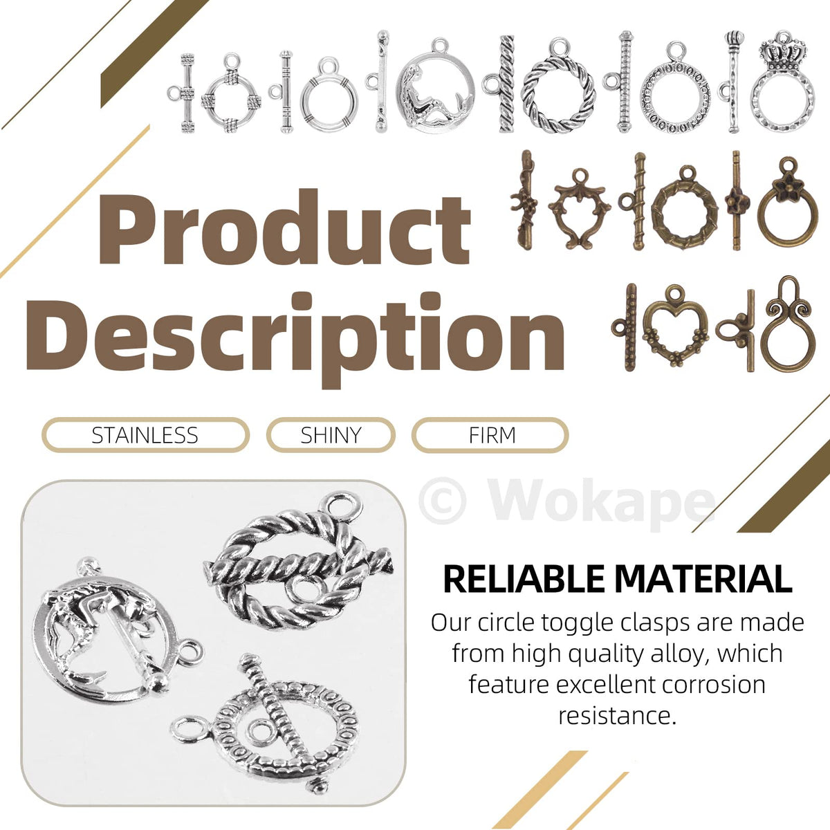 Wokape 260Pcs Tibetan Alloy Toggle Clasps with Open Jump Rings, 12 Styles T-bar Closure Clasp IQ Toggle Clasps Fastener Hook Toggle Connectors for Jewelry Making DIY Craft