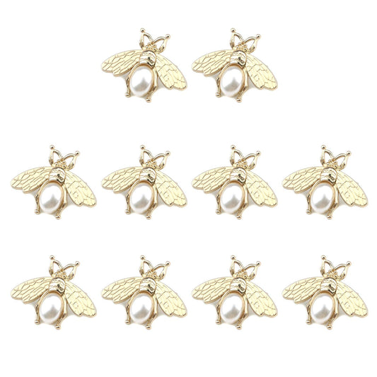 Quluxe 10 Pcs Metal Bee Buttons, Bee Embellishments Flatback Pearl Buttons Embellishment for Sewing DIY Crafts ＆ Garment Hardware Decoration- Gold