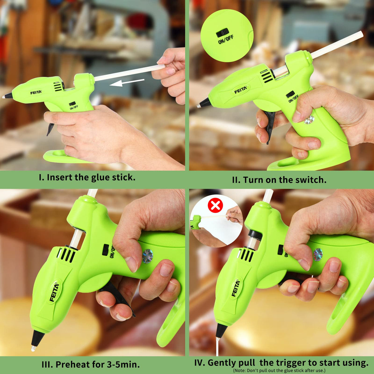 FEITA Cordless USB Rechargeable 2650mAh Mini Wireless Hot Melt Glue Gun Kit - With 30pcs Glue Sticks for Crafts, Arts, Home DIY Repairs