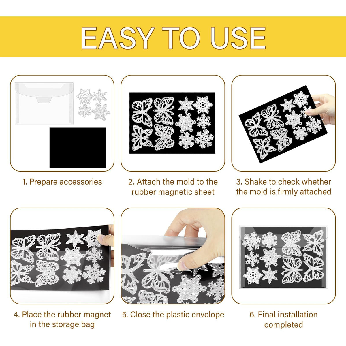 Vmiapxo 48 Pcs Magnetic Sheets for Die Storage, Plastic Stamp and Die Cut Storage Envelopes, Reusable Sticker Organizer Pockets or Receipt Holder for Card Making (5x7 Inch, 24pcs Sheets+ 24pcs Bags)