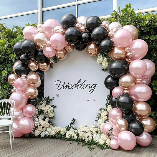 Pink Black Balloon Arch Kit - Double Stuffed Pastel Pearl Baby Pink Balloon Garland with Champagne Rose Gold Balloons for Birthday Bridal Baby Shower Wedding Graduation Party Decoration