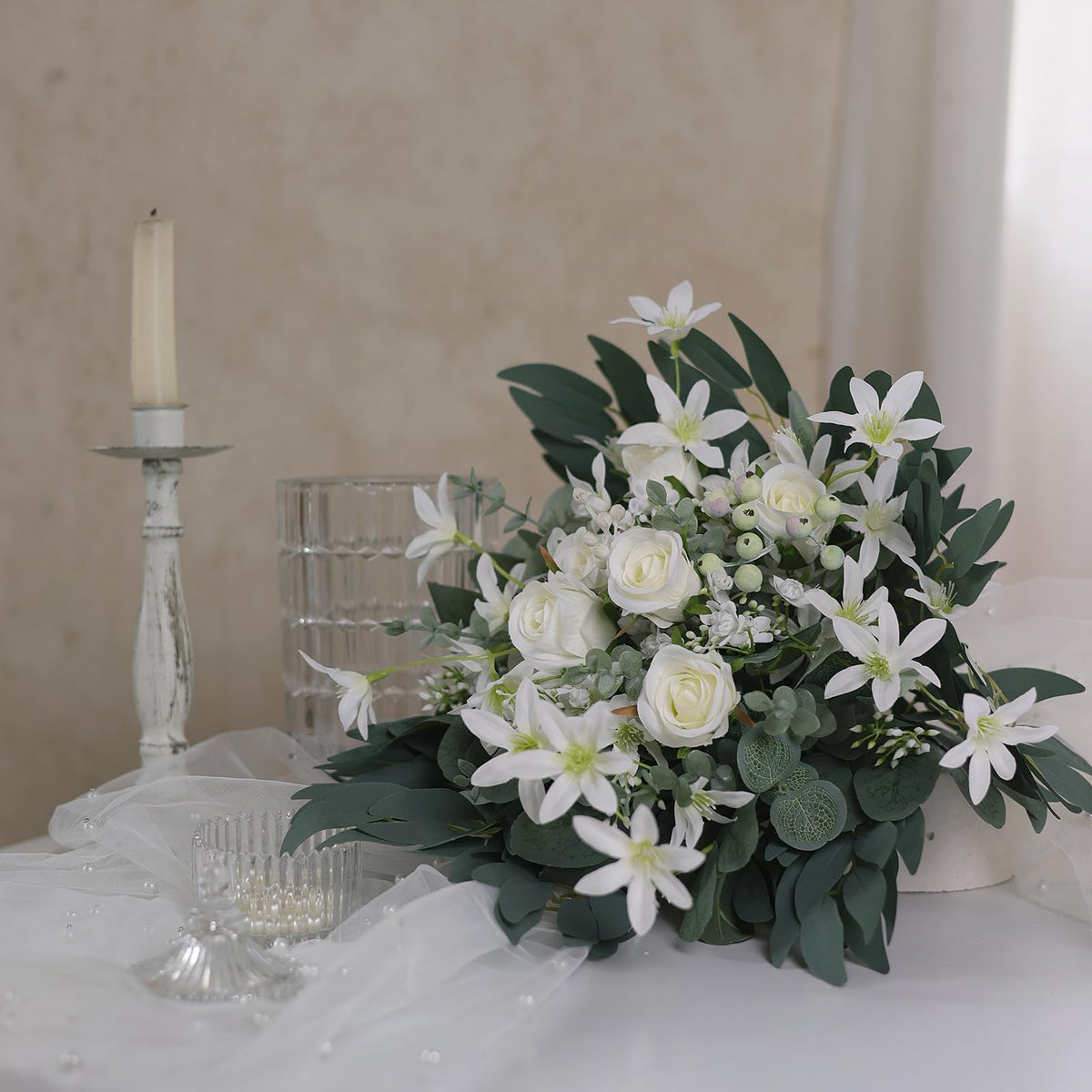 120 Pcs 4 Kinds Mixed Artificial Eucalyptus Leaves Stems Bulk Fake Silver Dollar Eucalyptus Bundle Faux Plants Greenery for DIY Bouquets Floral Arrangement Wedding Engagement Party Decor (Green)