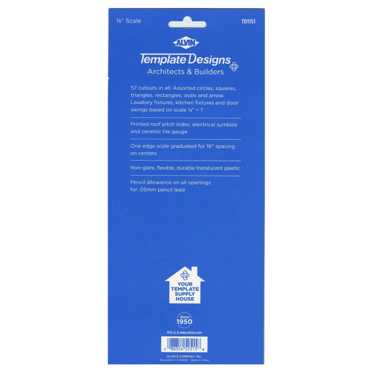 ALVIN, TD1151, Architects & Builders Template, Drawing and Drafting Tool for Artists, Architects, Design and Drafting, 5.25 x 9.25 Inches