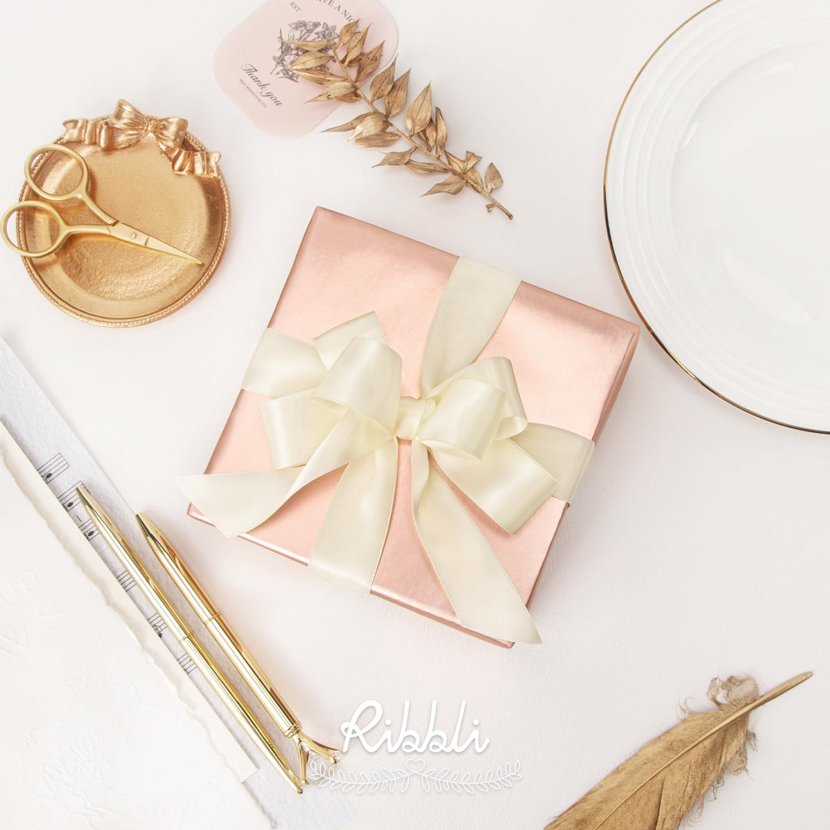 Ribbli Ivory Double Faced Satin Ribbon,1” x Continuous 25 Yards,Use for Bows Bouquet,Gift Wrapping,Floral Arrangement,Wedding Decoration