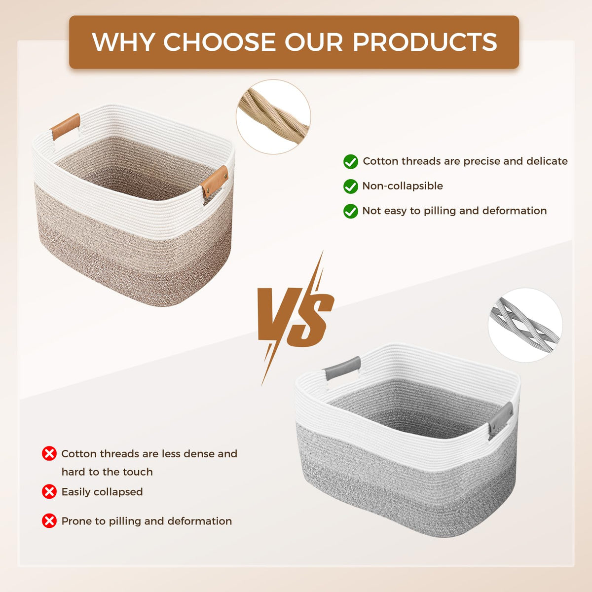 danpinera Blanket Basket, 72L Woven Storage basket with Leather Handle, Eco-friendly Decorative Storage Organization in Bathroom & Living Room for Towels 22 ''*17 ''*11.8 '', Gradient Brown