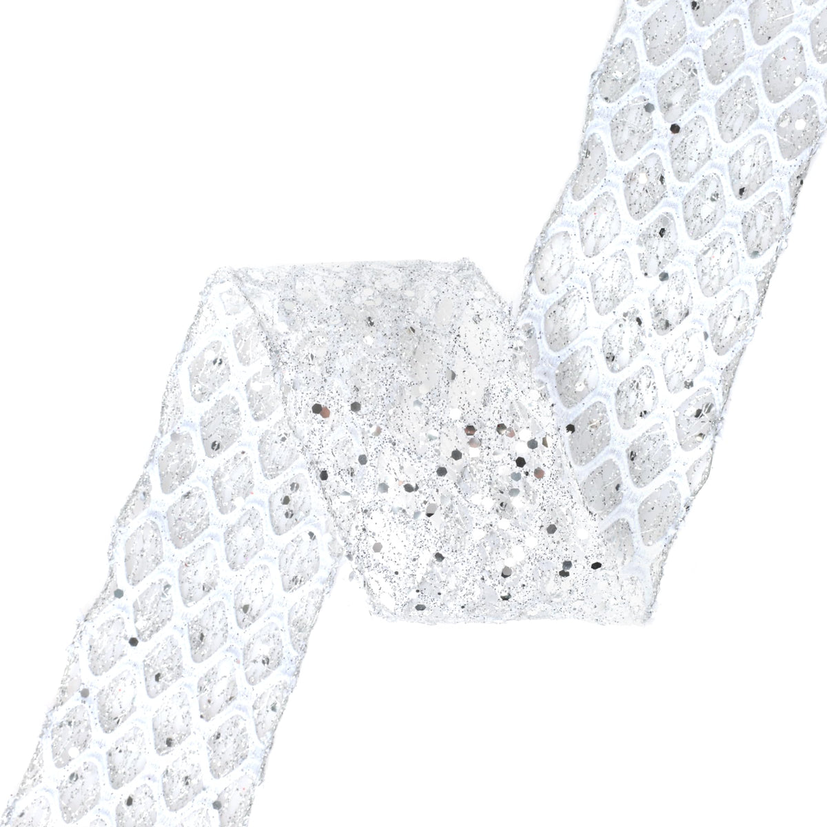 VATIN 2-1/2" Silver Christmas Ribbon, Silver Glitter Mesh Diamond Web Sequin Dots Wired Christmas Ribbon for Gift Wrapping Bow Making Wreath Supply-10 Yards