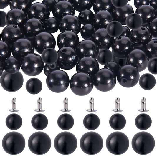 GORGECRAFT 1 Box 200 Set 2 Size Pearl Rivets Studs Black Round Plastic Pearls Buttons Stud with Pins Kit for Clothing Hat Bags Shoe Embellishments DIY Knitting Sewing Crafts Jewelry Making Supplies
