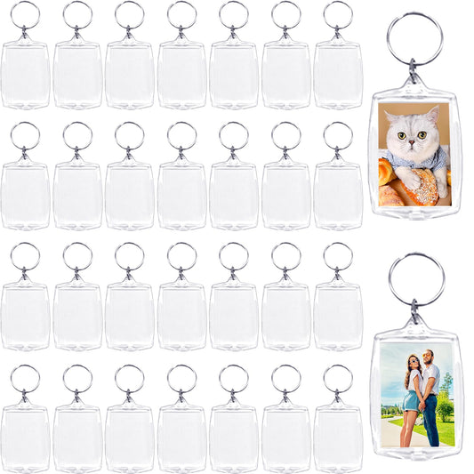 Baaxxango 30 pcs Acrylic Photo Frame Keyring,2.16 x 1.5 Inch/5.5 x 4 cm Personalized Keychains,Clear Picture Keychain as Gift,Suit for Artwork