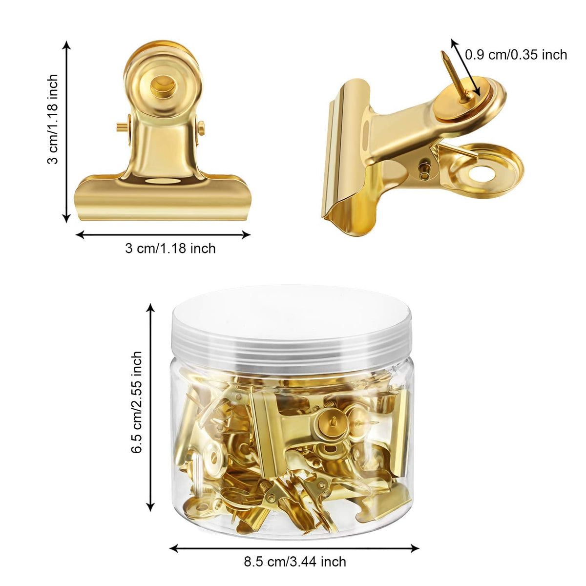 Outus 30 Pieces Push Pins Clips Thumb Tacks with Clips Cork Board Tacks for School Artworks Projects on Cork Photos Documents on Bulletin Board No Holes for The Paper(Gold)
