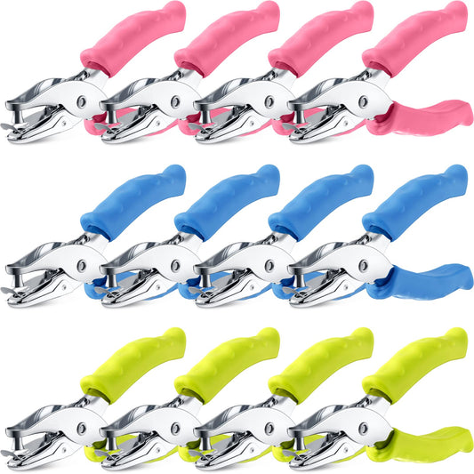 Chumia 12 Pieces Single Hole Punch Handheld 1/4 Inch Hole Paper Punch with Grip Handles Circle Single Shape Puncher for Craft Paper Greeting Cards Scrapbook Notebook(Multicolor)