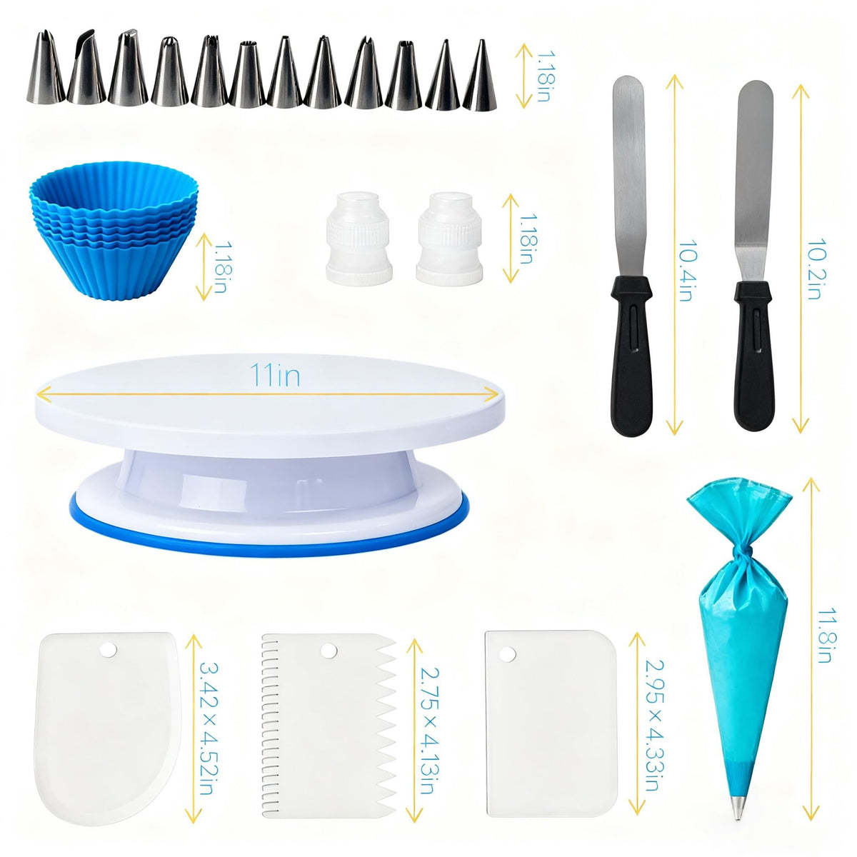 82 Pcs Cake Decorating Kit with Non-Slip Turntable, Stand,Leveler, 12 Piping Nozzles, Spatulas,Cupcake, 2 Reusable & 50 Disposable Bags,Complete Starter Set for Beginners & Home Bakers