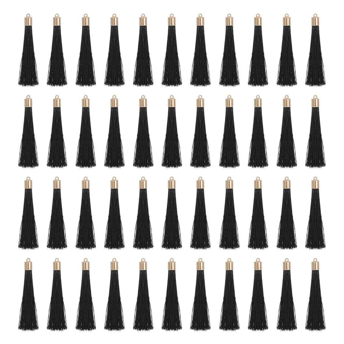 uxcell 100 Pcs Bookmark Tassels with Gold Cap, 2.4" Polyester Silky Tassels Handmade Soft Tassel with Loop for Keychain Jewelry Making Graduation DIY Crafts, Black