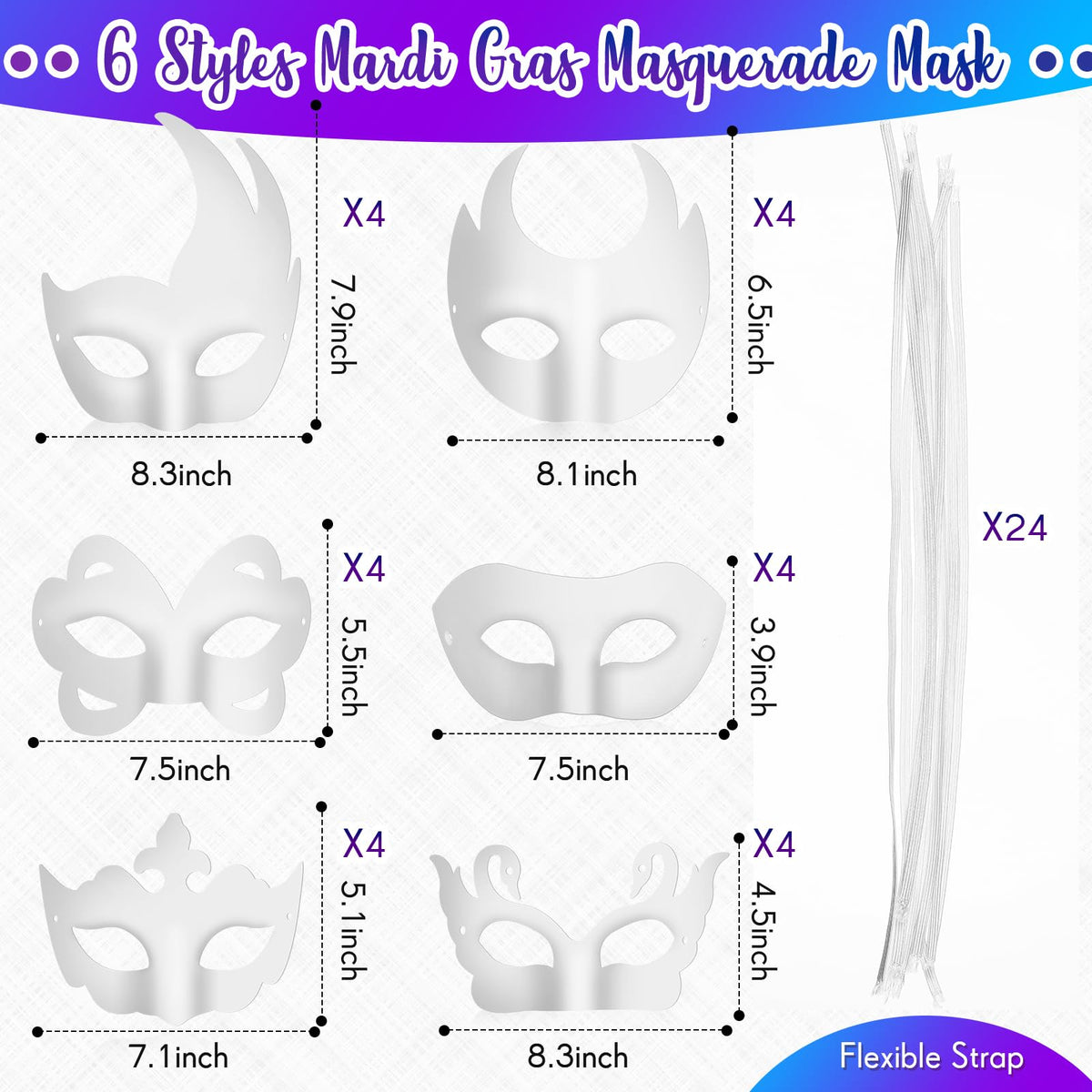 Leyndo 24 Pcs Paper Mache Art Mask White Craft Masquerade Masks and Gem Stickers DIY Blank Mardi Gras Halloween Cosplay Party (Mixed Styles)
