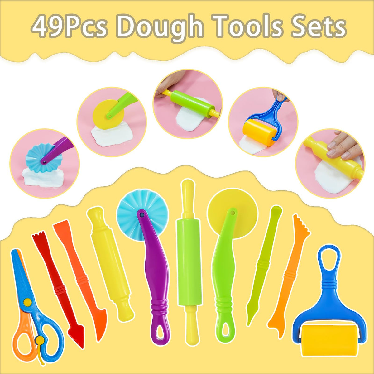 LCY WEDSHI Dough Tool Set, 49 Pcs Dough Tools Sets for Kids Ages 4-8, Dough Accessories Includes Animal Molds, Cutters Roller, Rolling Pins, Safety Scissors, Plastic Knife