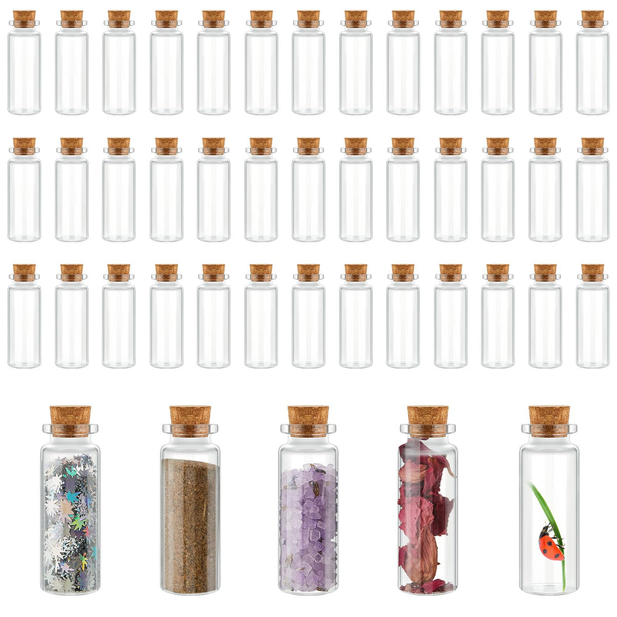 Bokon 200 Pack Mini Glass Jars with Lids 10 ml Small Glass Bottles for Crafts DIY Wedding Graduation Party Favors Message Storage Containers Bulk Tiny Vials for Gifts Decorations and Keepsake Use
