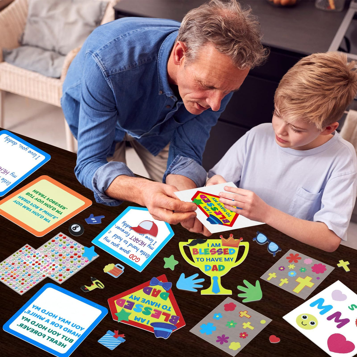 Qyeahkj 12 Sets Religious Fathers Day Craft Kit for Kids Father's Day DIY Sign Foam Banner Arts Crafts Decor Handmade Craft Gift Kit for Day Classroom Students Sunday School Project Activity