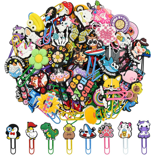 Cute Paper Clips, 40Pcs Random Paper Clips Bulk Colorful Fancy Metal Paperclips Funny Desk Decoration Bookmarks Clamp Cool Book Binder Clip Planner Clip for Paperwork Office Supplies Book Club Gifts