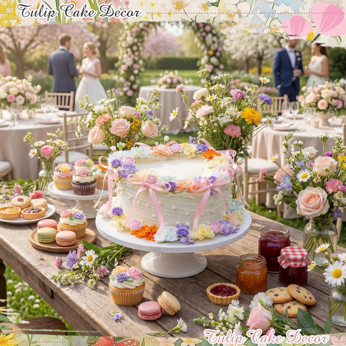 Juinte 30 Pcs Peony Cake Topper Decorations Artificial Wildflower Cake Decorations Floral Cakes Toppers for Wedding Baby Shower Birthday Party Supplies