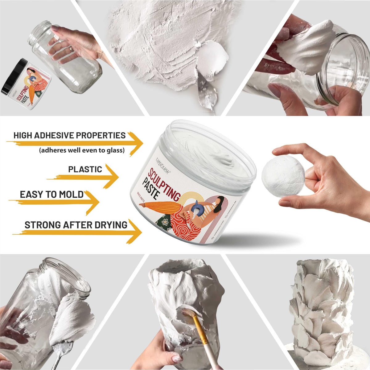 Kamenskaya Sculpture Paste - Paper Paste for Sculpting - White Matte, 500 ml (16.9 fl oz)