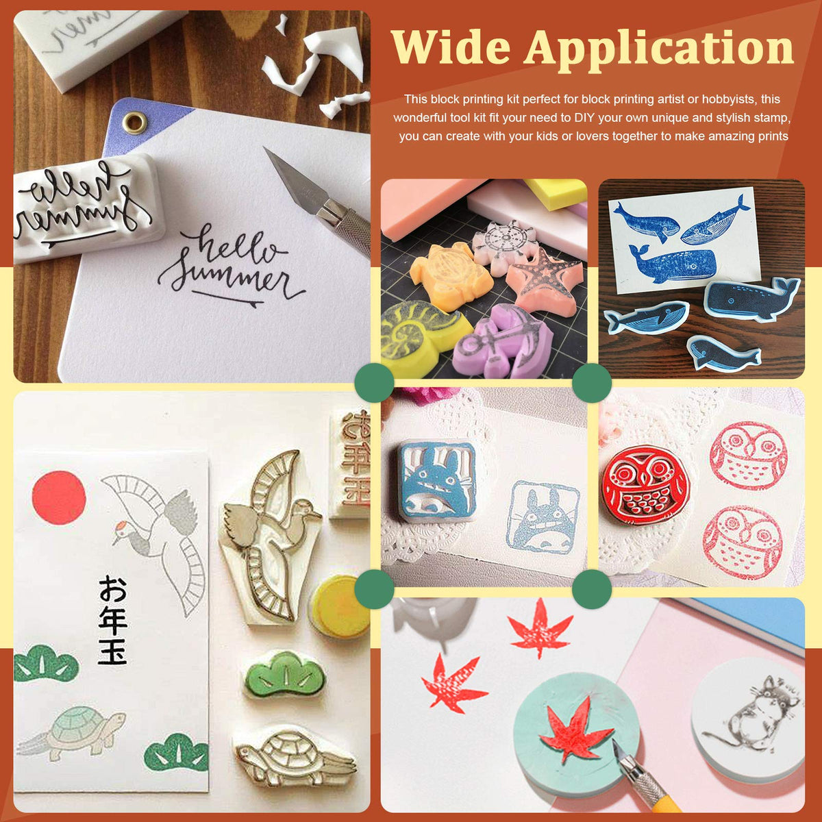 Keadic 41 Pieces Rubber Stamp Making Kit, Includes 2 Rubber Stamps Carving Blocks, 3 Carving Tools & Whetstone, Tracing Papers, Brayer Roller, Block Printing Tools for Stamp Carving and Printmaking