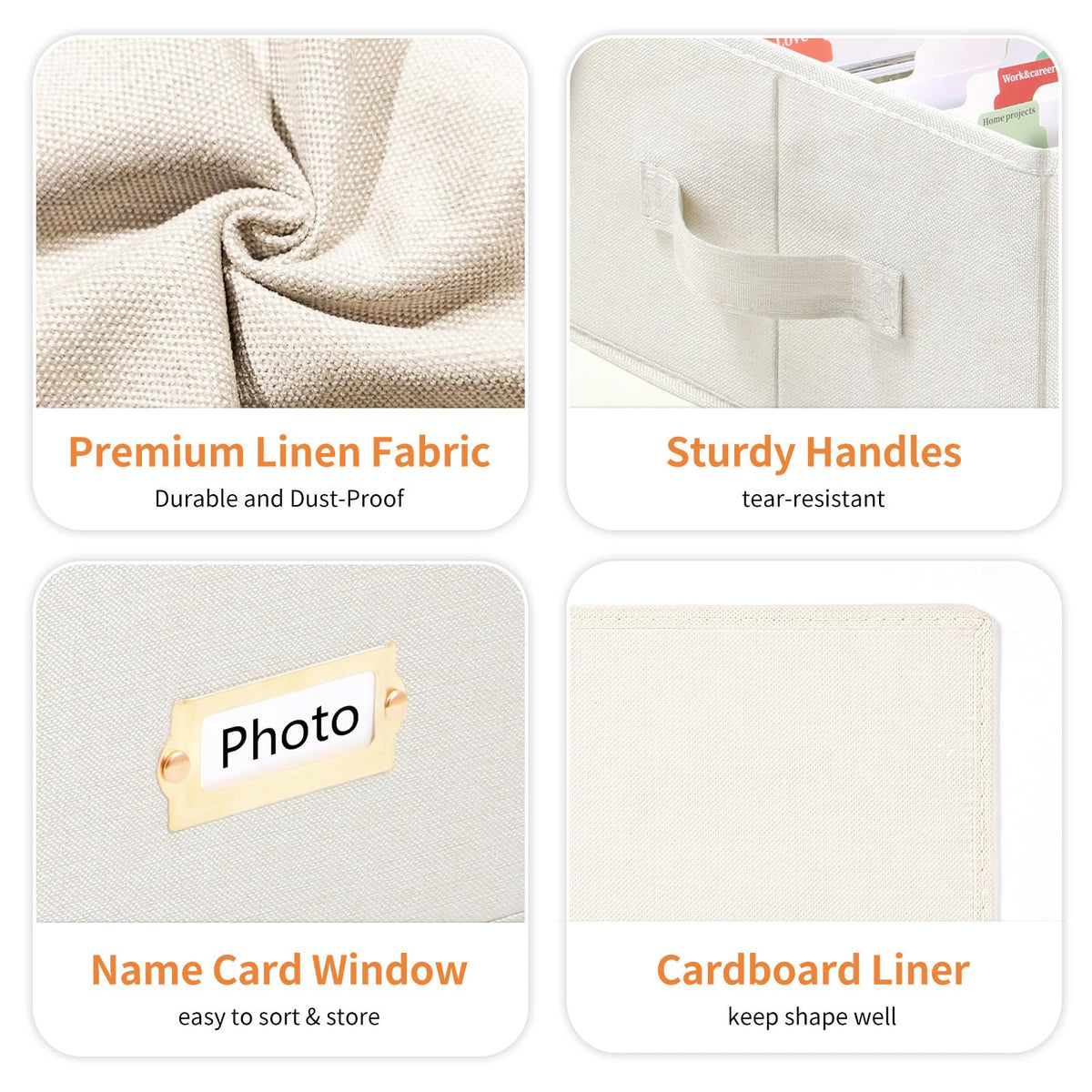 Aokeyee 2PC Photo Storage Box - Decorative Linen Memory Organizer for 4x6 Pictures, Keepsake Box with Dividers & Labels, Holds 3400+ Photos