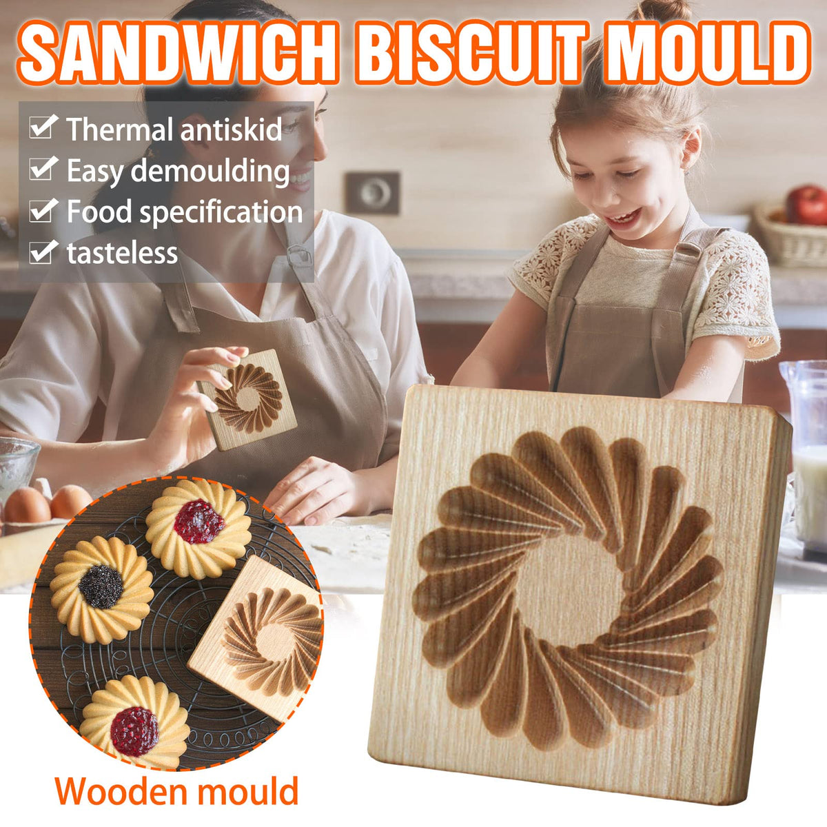 Wooden Cookie Biscuit Mold, 3D Baking Mold, Embossing Craft Decorating Baking Tool, Suitable for Halloween Thanksgiving Christmas Kitchen DIY (Shape E 10 * 10 * 2)