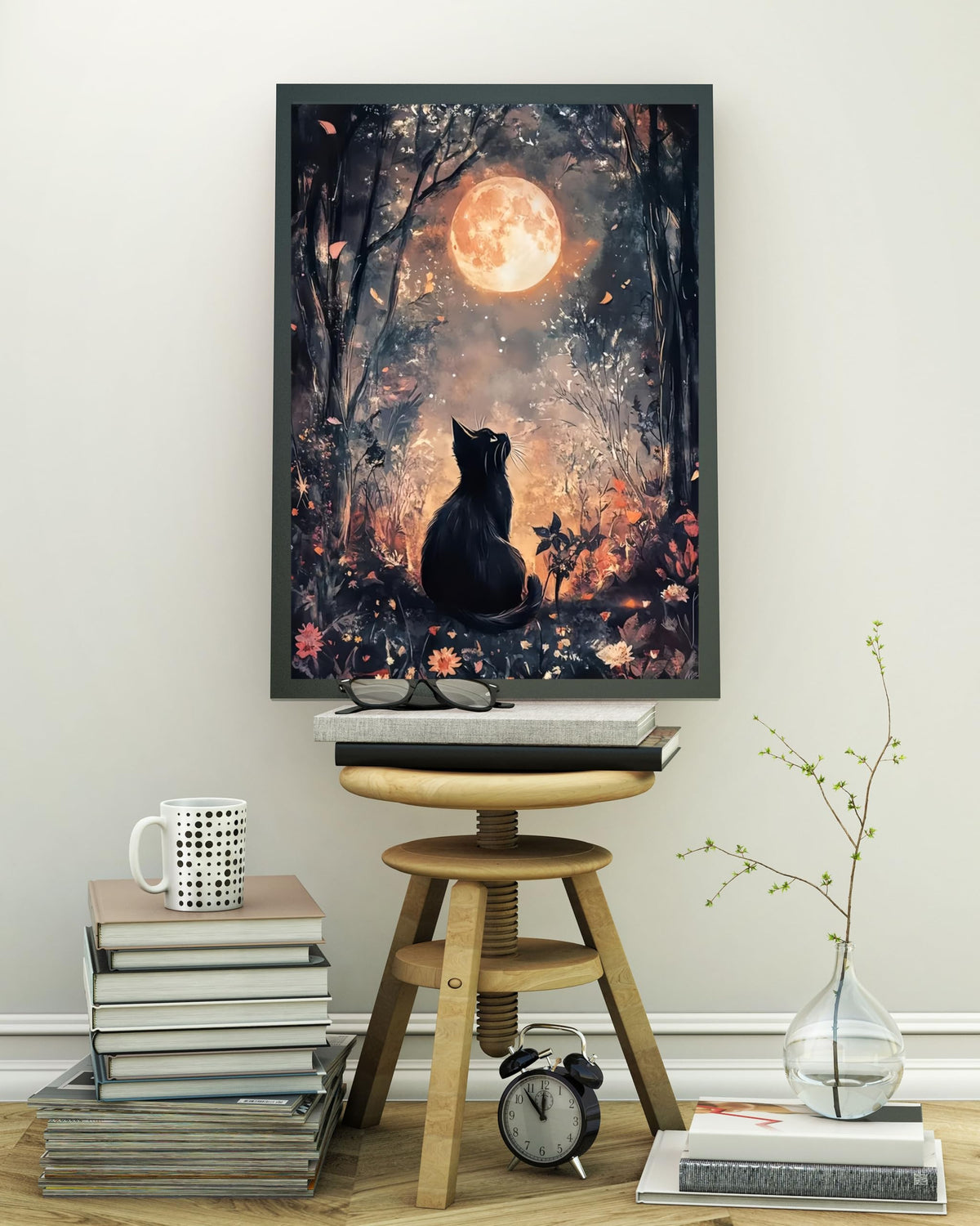 Black Cat Moon 5D DIY Diamond Painting Kits for Adults, Diamond Art Kits for Beginners, Full Drill Dot Painting Gem Art Kits for Home Wall Decor11.8 x15.7 Inch