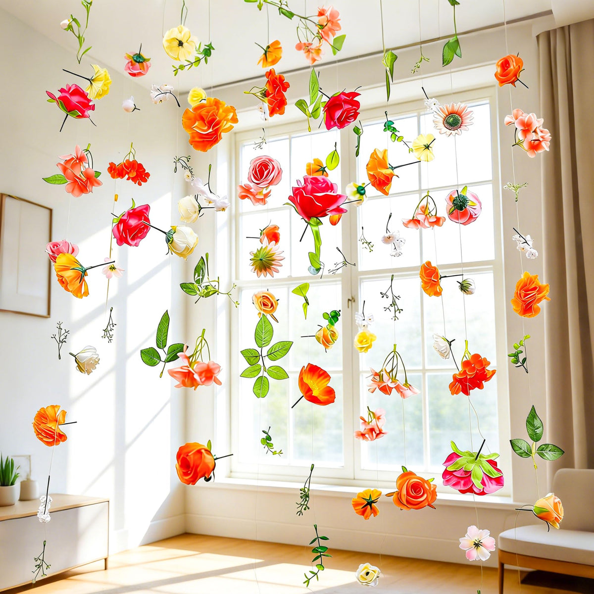 6.5 ft Flower Garlands Hanging Artificial Wildflower Wall Decor Ceiling Floating Floral Backdrop Flower Garland for Garden for Birthday Party Supplies
