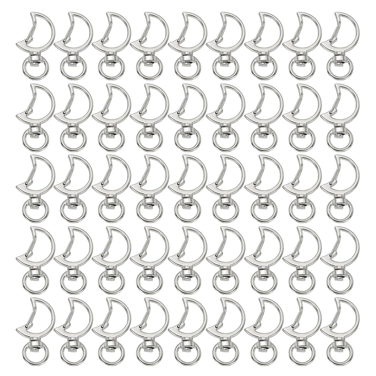 PATIKIL Swivel Lobster Clasp, 50 Pcs Moon Shape Swivel Clasp Hooks Metal Snap Clips Lanyard Claw Clasps Key Chain Making Kit for DIY Crafts Purse Bag Connector Hardware, Silver Tone