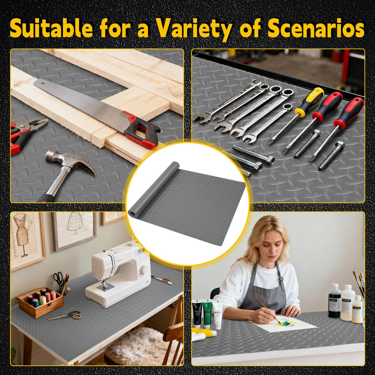 ARQRHTLY Workbench Mat, PVC Work Bench Mat with Non-Slip Texture, 2mm Thick Scratch & Stain Resistant Surface for Painting, Woodworking, Crafting, Building and Tool Protection (Grey, 23.62" x 47.24")