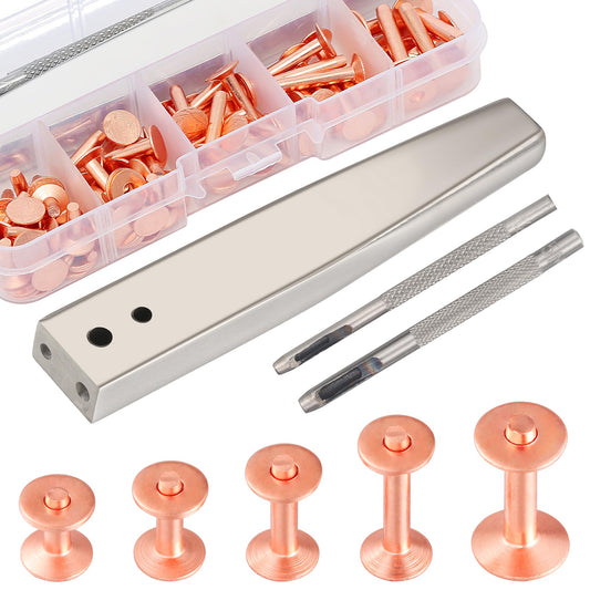 Notgia 50Sets Copper Rivets Assorted Leather Rivet Kit for Leather Working Brass Rivets with Solid Rivet Tool Setter for Repair and Decorate Belts Handbags Wallets Collars Shoes Clothing Bracelets